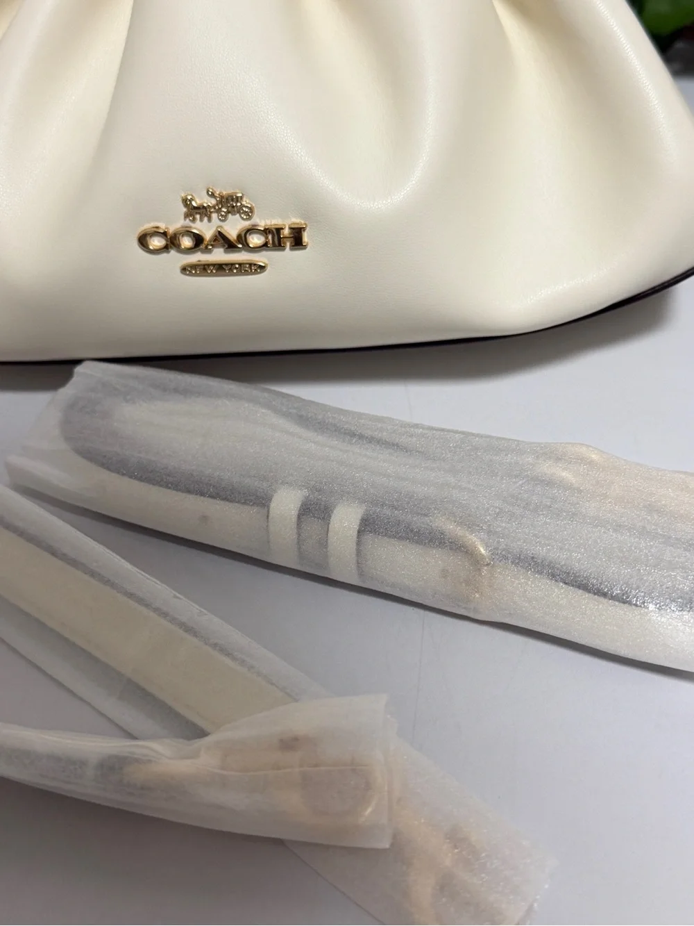 COACH Cream Pouch Shoulder Bag with Gold Logo